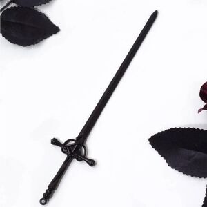 Gothic Deep Black Sword For Hair, engraved details unique design, hair accessory